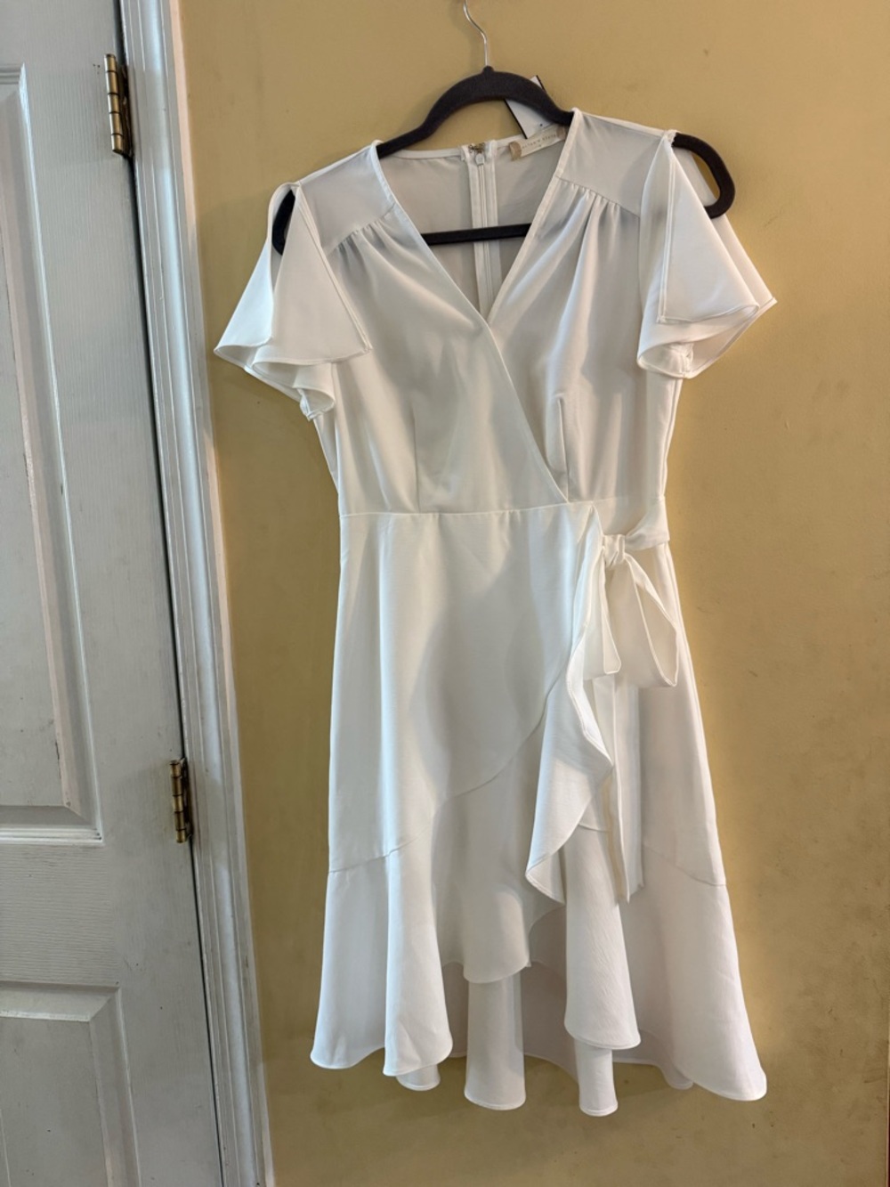 Altar'd State Elegant White Wrap Midi Dress with Ruffle Hem, small